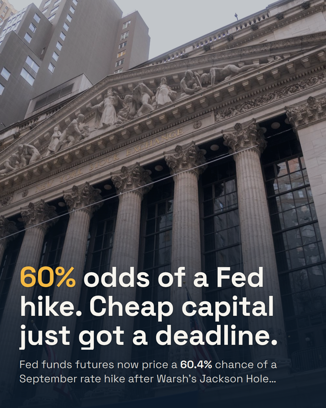 Fed Rate Hike Odds Jump to 60% After Warsh's Jackson Hole Speech. Your Cap Table Should Notice Before September Does.