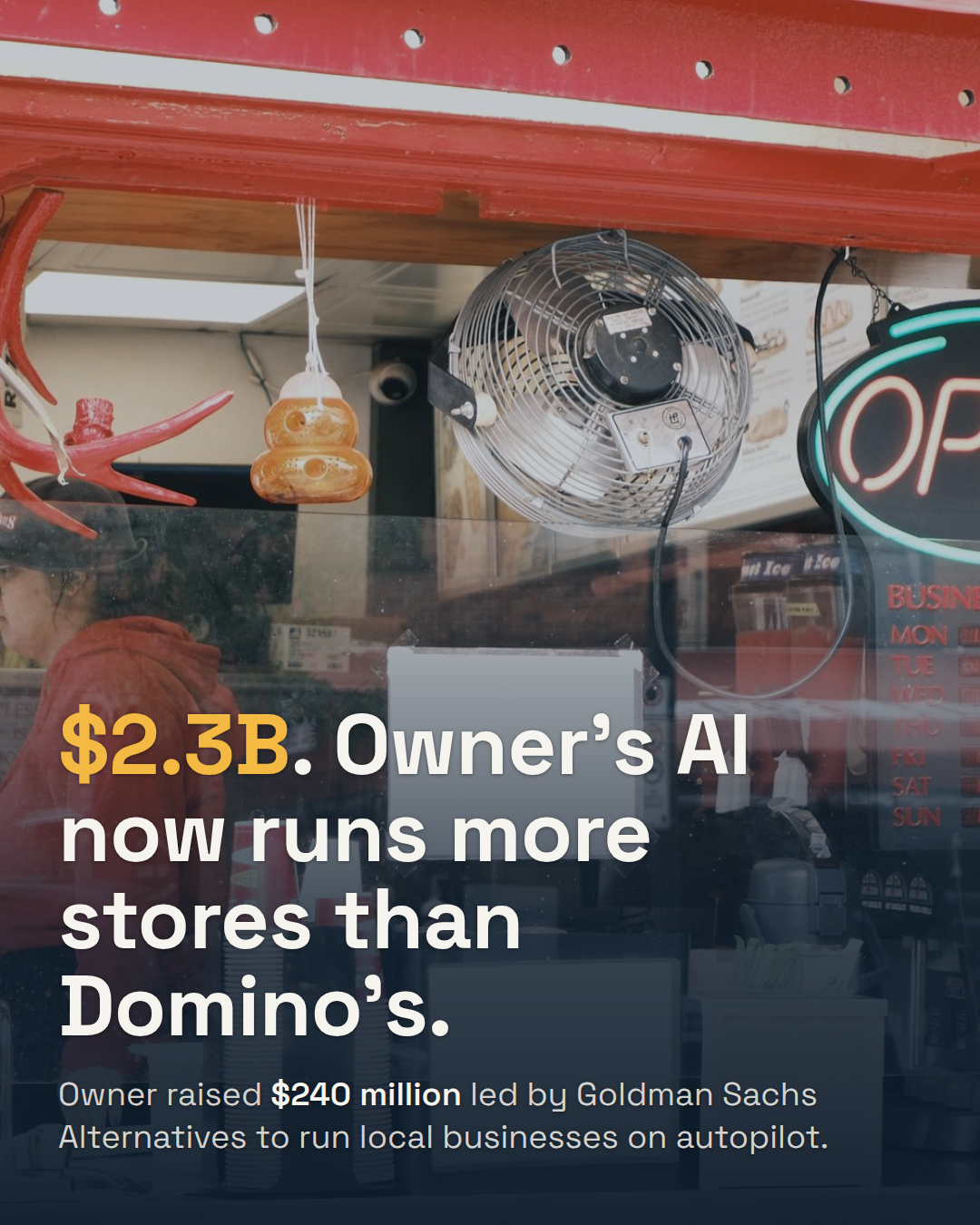 Owner Raises $240M at a $2.3B Valuation. Its AI Now Runs More US Locations Than Domino's.